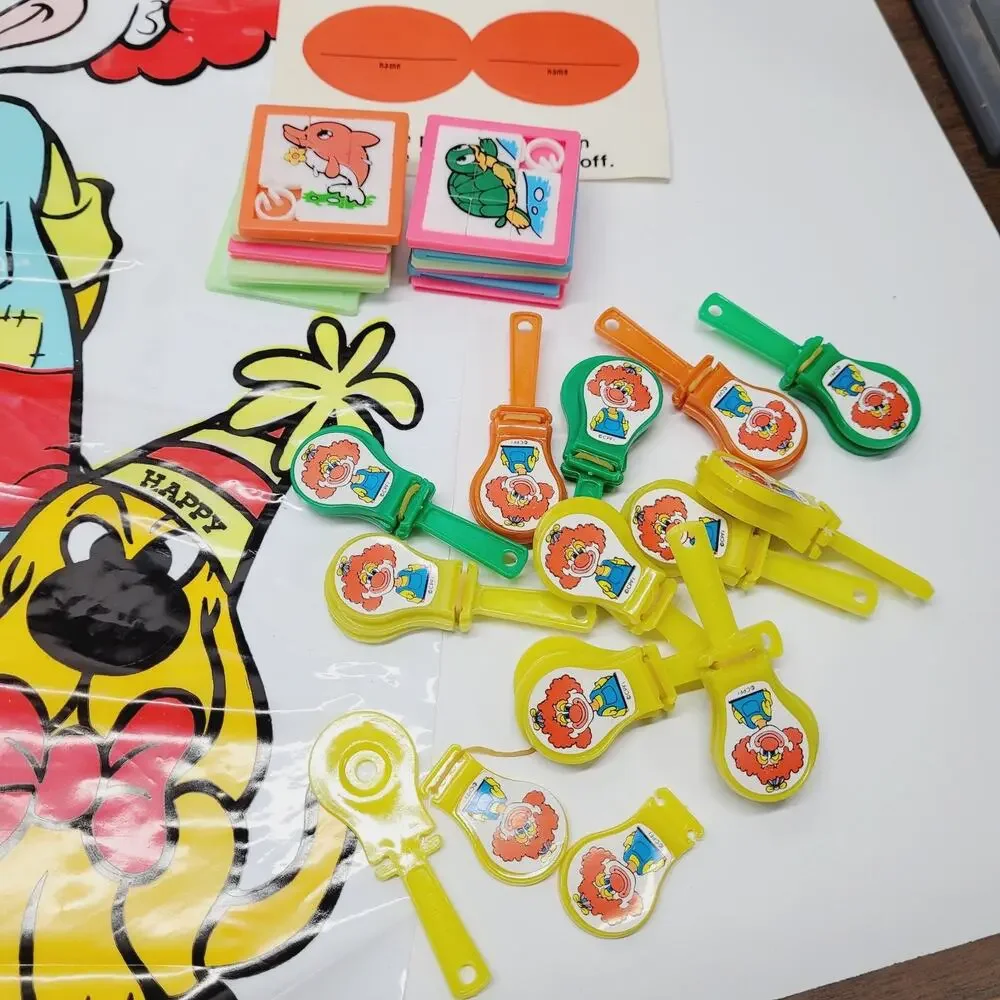 Vtg Circus Clown Carrousel Party Supplies Favors Invitations Loot Bags Games NOS
